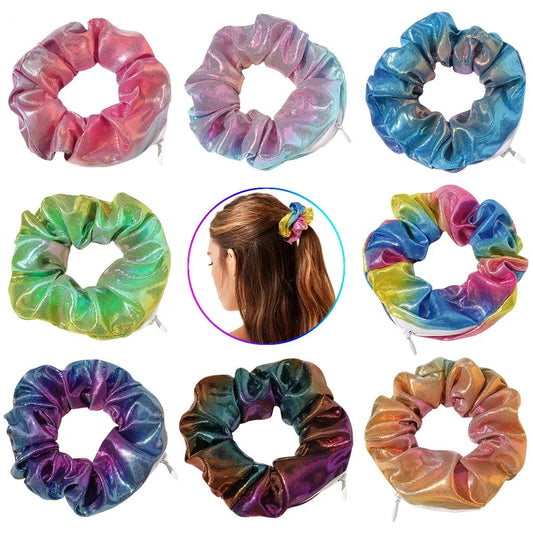 Diversion Rainbow Hair Tie/Scrunchie With Zipper Stash Pocket