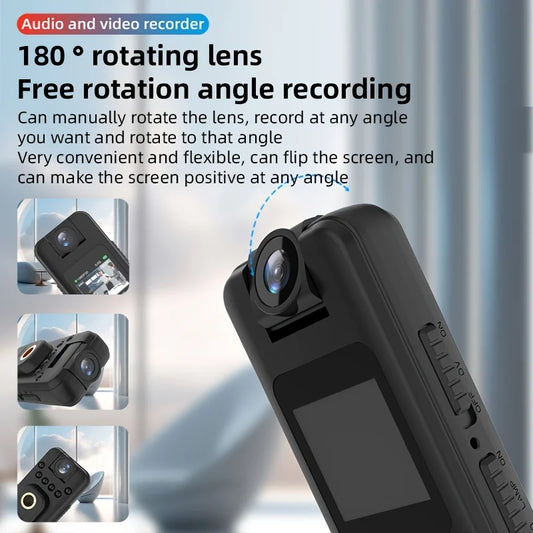 1080P HD Portable Body Camera with Clip Large Capacity Rechargeable Battery 
180° Rotatable Lens 
Infrared
Night Vision