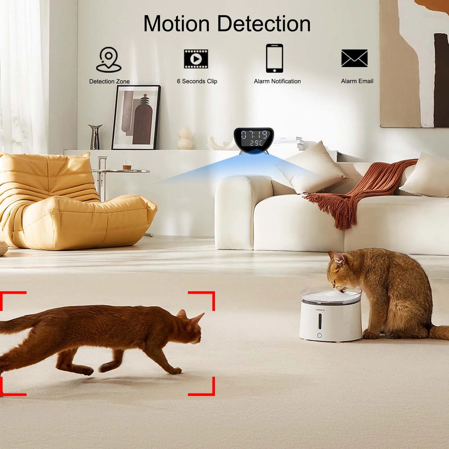 4K HD Mini Camera Clock plus Wireless Charging, Remote View, Motion Detection