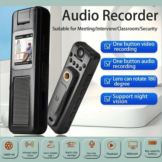 1080P HD Portable Body Camera with Clip Large Capacity Rechargeable Battery 
180° Rotatable Lens 
Infrared
Night Vision