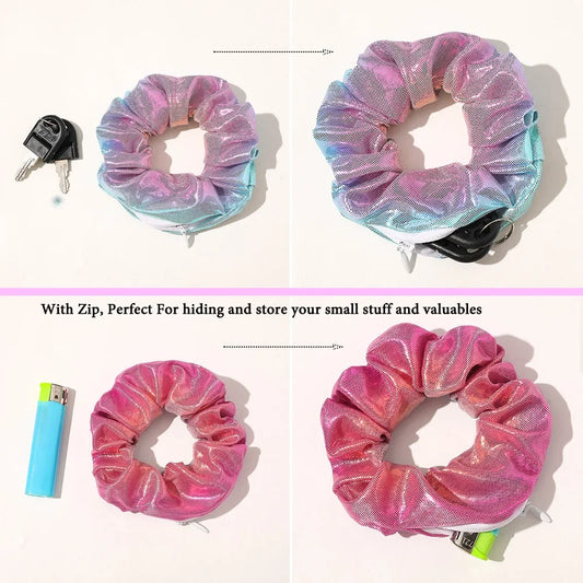 Diversion Rainbow Hair Tie/Scrunchie With Zipper Stash Pocket