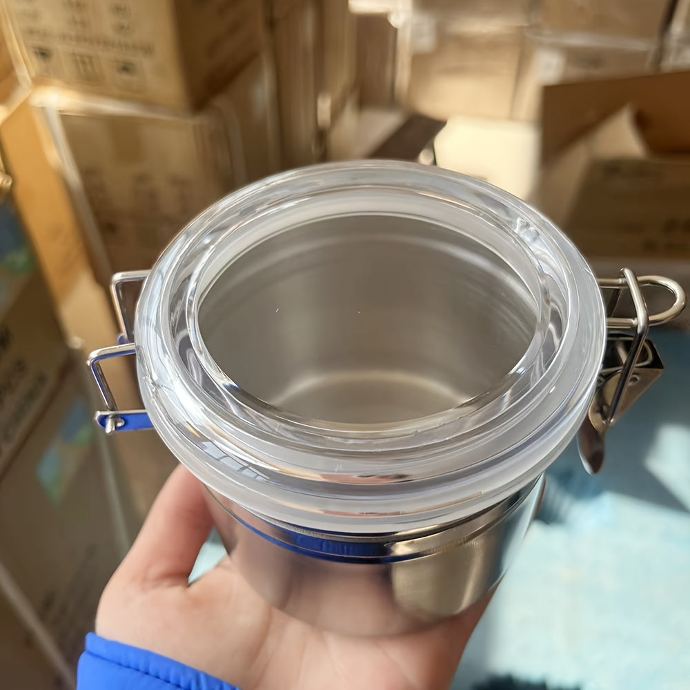 1pc Airtight Smell-Proof Stash Jar with Transparent Lid - Durable Stainless Steel Moisture-Resistant